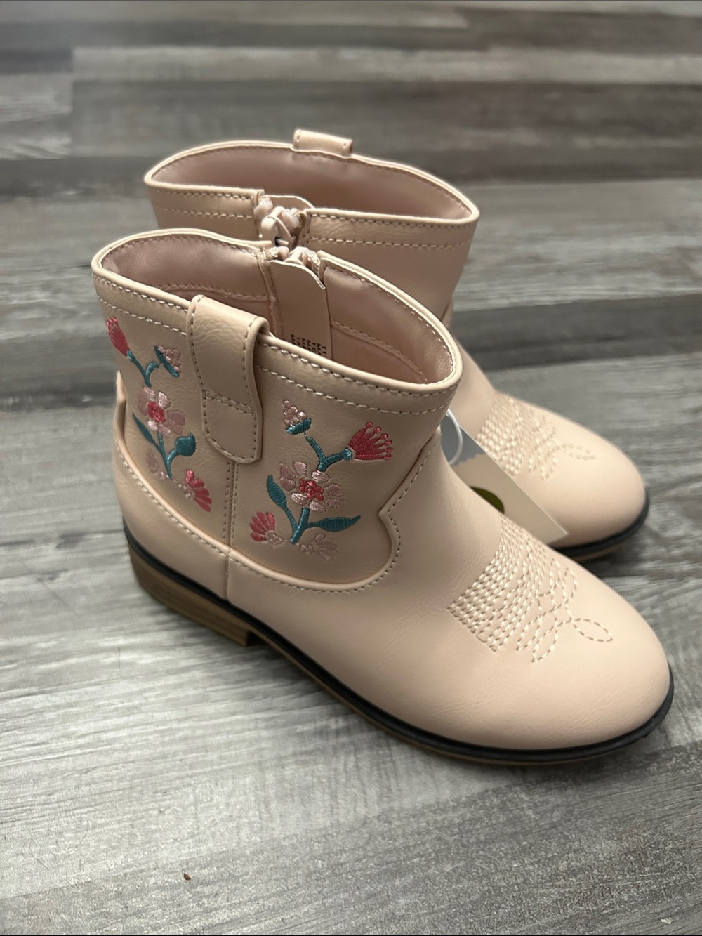 Cat & Jack Cream Pink Floral Embroidered Girls' Western Boots